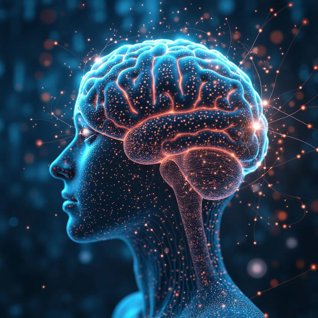 Innovation en coaching, cerveau avec connexions lumineuses
